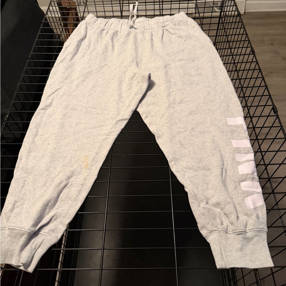 PINK Victoria's Secret Light Gray Joggers with Pink Logo